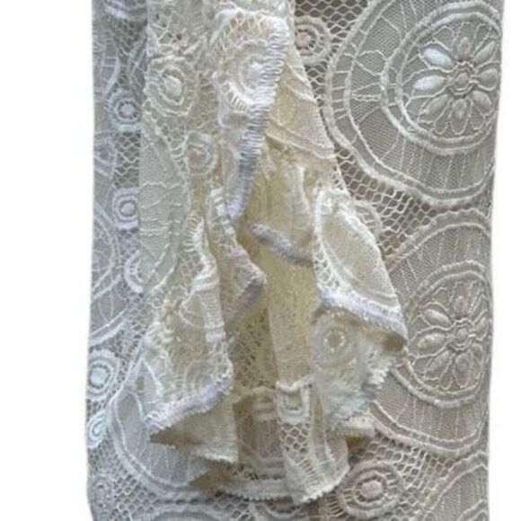 Lace Overlay Blouse Women's Small Cream Crochet Embroidered Ruffle Bell Sleeve - Picture 7 of 15